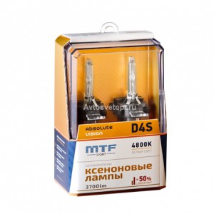 Ксеноновая лампа D4S 4800K ABSOLUTE VISION +50% (3700lm) 35W (2шт.) AVBD4S MTF