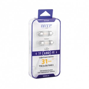 Cветодиод 12V MTF Light, C5W/10.5х31/31mm, 5000К(белый свет), 0.5W, Тайвань,(2шт)