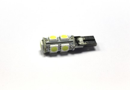 Лампа светодиодная Т10 (W2,1-9,5d) белая, 9 SMD диодов, CANBUS обманка, (б/цокольная) 12v
