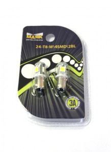 Светодиод 24V T8 WHITE (4SMD) (2шт. блистер) BA9S Маяк